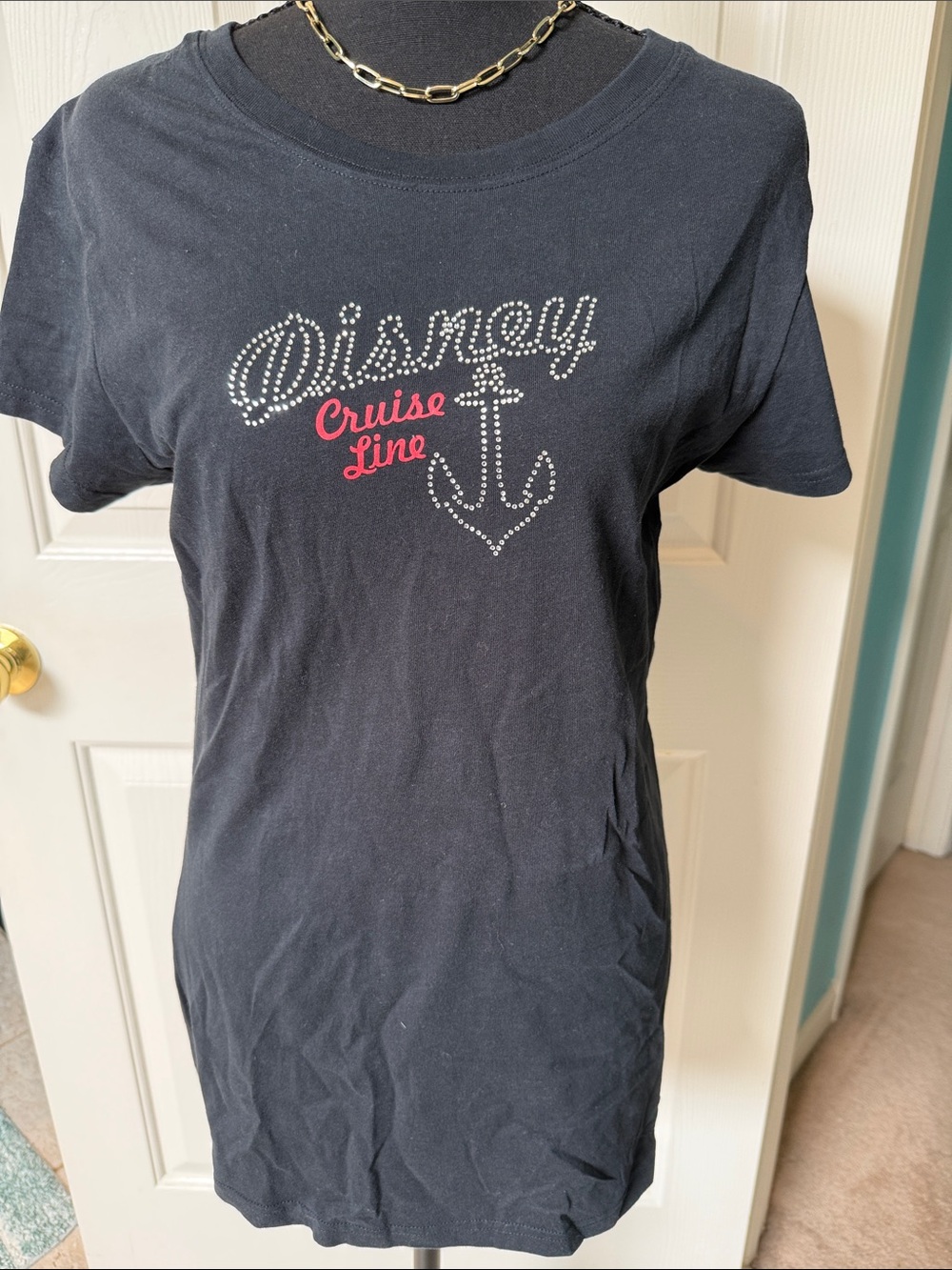 Disney Cruise Line Black Tee with Rhinestone Script and Red 'Cruise Line'